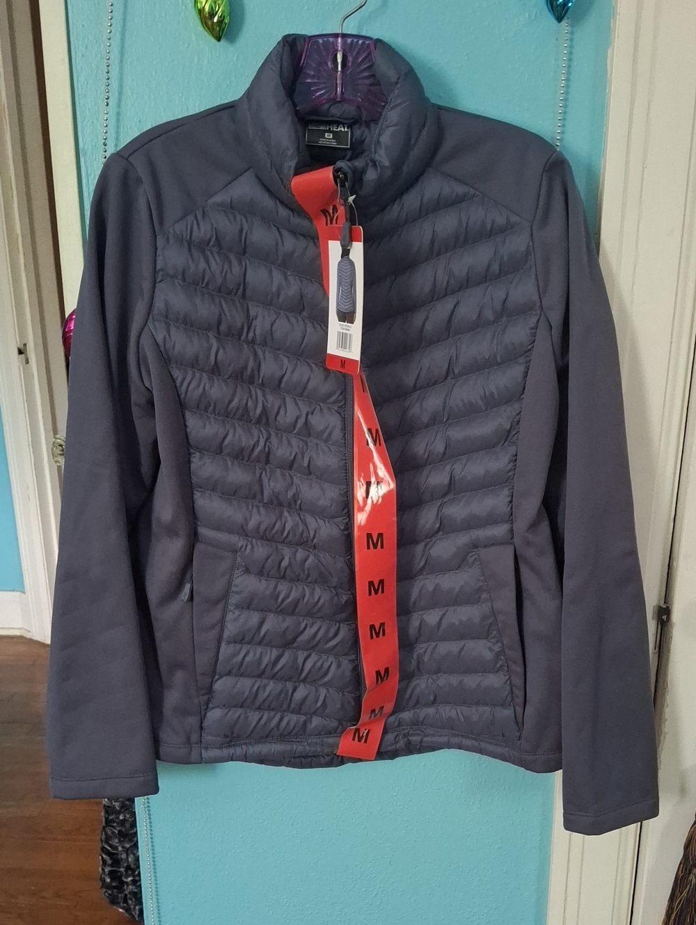 32° DEGREES HEAT GRAY/BLUE WOMEN'S M JACKET PUFFED RIBBED Ski Type Full Zip NWT